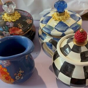 MacKenzie-Childs Floral and Checkered Ceramic Bowls